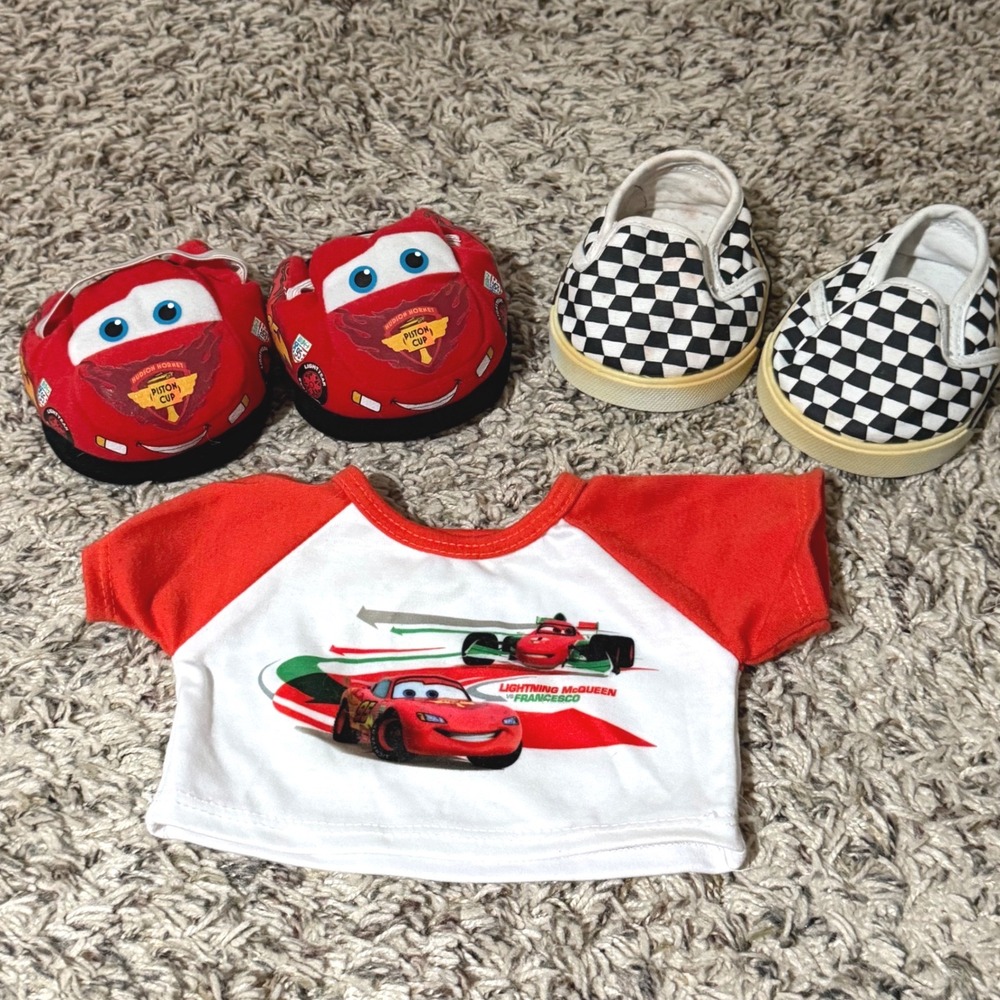 Build-A-Bear Disney Pixar Cars Lightning McQueen Shirt Slippers & Shoes Set